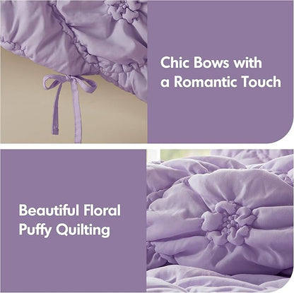 Intelligent Design King Comforter Set – Purple Lily Puffy Floral Shabby Chic Boho Bedding Comforter Set, Pinch Pleat Bedding Sets, Ultra-Soft, Lightweight & All-Season, King/Cal K