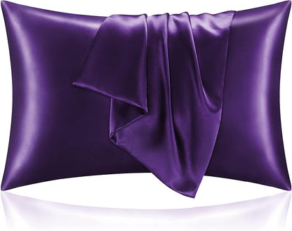 BEDELITE Satin Pillowcase with Zipper 2 Pack, Plum Purple Pillow Cases Standard Size, Super Soft and Cooling Similar to Silk Pillow Cases, Gift for Women Men(20x26 Inches)