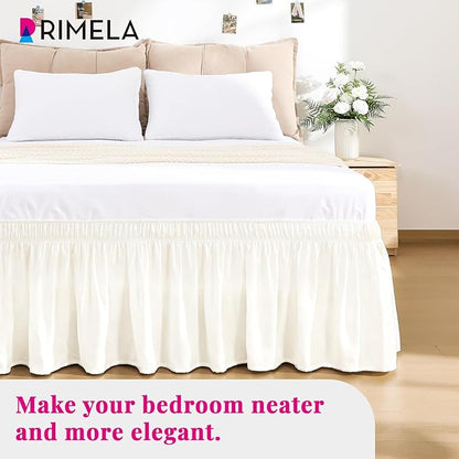 RIMELA Cream White Bed Skirt Queen Size 18 Inch Drop, Wrap Around Elastic Bedskirt, Dust Ruffle for Adjustable Bed Base Machine Washable Easy to Install Bed Skirts