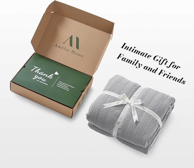 Amélie Home Waffle Cooling Comforter King Size, Q-Max 0.45 Reversible Lightweight Cooling Blanket for Hot Sleepers, Breathable Bedding for Night Sweats, 106"x90", Cool Gray