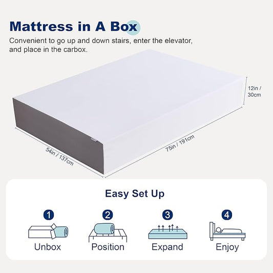 Amazon Basics Breathable Memory Foam Mattress, Soft Plush Feel, 12 Inch, Full, White/Grey
