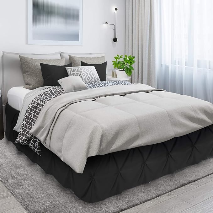 Nestl Pinch Pleat Twin Bed Skirt - 14" Drop, Premium Microfiber Black Bedskirt