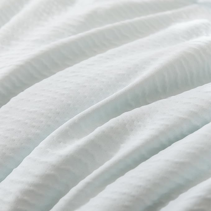 Queen Comforter Set Glacier Blue, 3 Pieces Double-Layer Crinkle Gauze Soft Bedding for All-Season Lightweight Warmth with 2 Pillowcases