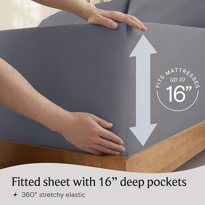 LuxClub Twin Sheets - Soft Kids Bed Sheet for Boys and Girls, 4 PC Deep Pockets 18" Eco Friendly Wrinkle Free Machine Washable Hotel Bedding Silky Soft- Light Grey