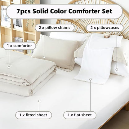 weigelia Full Size Comforter Set 7 Pieces Beige Comforter Set Comforters Full Size Microfiber Comforter Soft All Season with Sheets Lightweight Fluffy Bedding Set for Women and Men