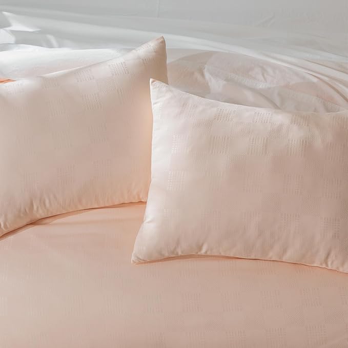 Queen Size Comforter Set Pink - Waffle Checkered Soft Shabby Chic Bedding, All-Season Lightweight Breathable with 2 Pillowcases Combo for Year-Round Comfort