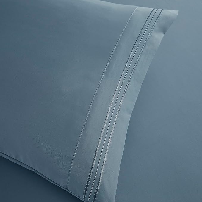 Clara Clark Bed Sheets, Premier 1800 Series Bed Sheet Set, Deep Pocket, Wrinkle, Fade, Stain Resistant, Luxury Soft Bedding Sheets & Pillowcases, King, Stone Blue