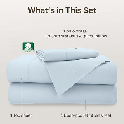 California Design Den Twin Sheets Cotton Set, Soft 100% Cotton Sheets Deep Pockets, 500 Thread Count Sateen Bed Sheets Set, Twin Sheets Set - Blue (Grey Tone)