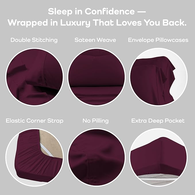 Olive + Crate Tencel Lyocell Eucalyptus Sheets King Size - Cooling Tencel Sheets for Hot Sleepers with 18 Inch Deep Pocket Fit - Sour Cherry 4-Piece Set