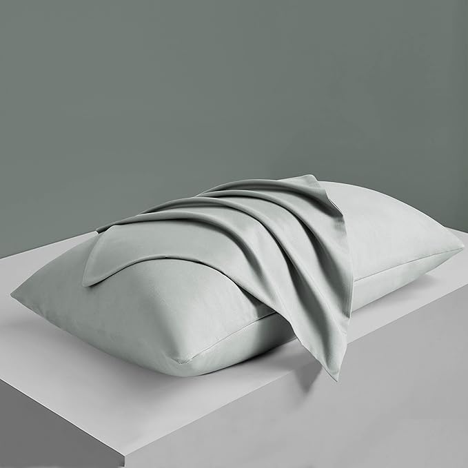 MILVOWOC 2Pcs Brushed Microfiber King Pillowcases - 20 x 36 Inch, Silver Pillow Case Set Non Slip Envelope Pillow Cover with Moisture Absorption and Anti-Wrinkle