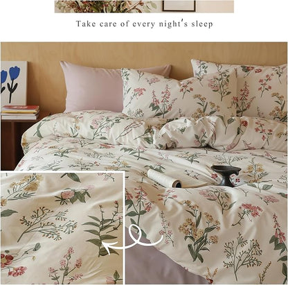 HighBuy Botanical Floral Comforter Set Queen - Pink Yellow Flower Cottagecore Coquette Bedding Comforter Set 3 Piece for Women Girls Boho Chic Fluffy Comforter Queen Size Aesthetic Bedding