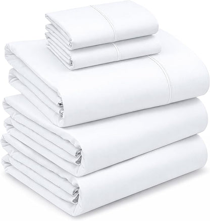 RUVANTI 100% Cotton Sheets – Split King Size Percale Bedding, Cooling & Breathable, Durable with a Crisp, Soft & Comfortable Feel, 16" Deep Pocket, 5-Piece Set, Bright White