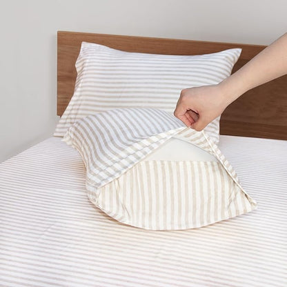 Mejoroom Striped Full Size Sheets - 1800TC Luxury Full Sheets with 16 Inch Deep Pocket - Premium Bedding Collection - Extra Soft, Breathable, Wrinkle, Fade & Stain Resistant - 4 Piece (Beige Stripe)