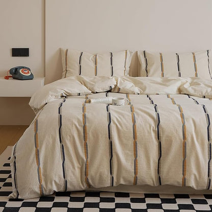 VM VOUGEMARKET Black Orange Striped Duvet Cover Set Yarn-Dyed Cotton Linen Like Textured Bedding Set Jacquard Stripes Duvet Cover with 2 Pillowcase-Queen,90"x90"