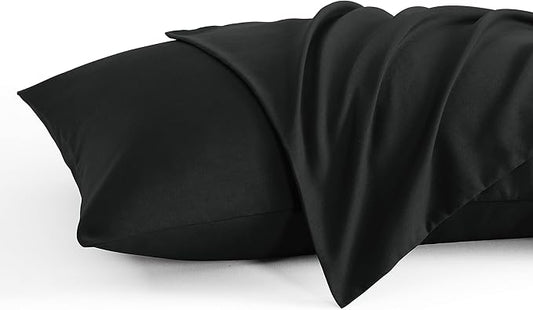 NTBAY Queen Pillow Cases Set, 2 Pack Brushed Microfiber 20x30 Inches, Soft, Wrinkle, Fade, Stain Resistant Black Pillow Cases with Envelope Closure