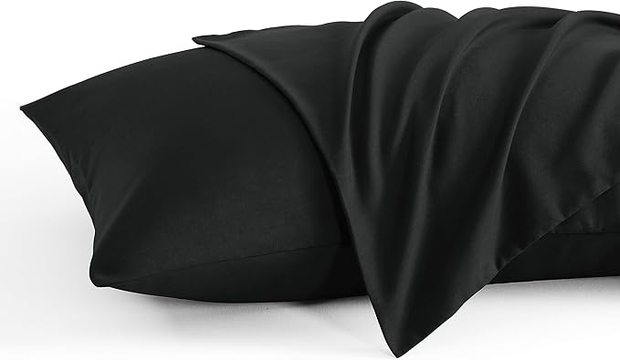 NTBAY Standard Pillow Cases Set of 2, 2 Pack Brushed Microfiber 20x26 Pillow Cases, Soft, Wrinkle, Fade, Stain Resistant Black Pillow Cases with Envelope Closure, 20x26 Inches, Black