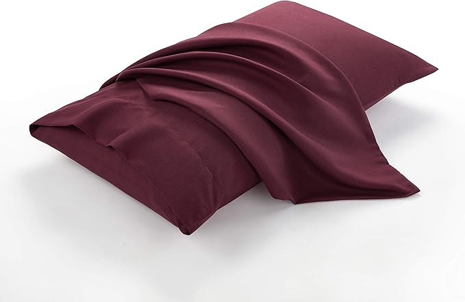 EVOLIVE Ultra Soft Brushed Microfiber Standard Size 20"x30" Pillowcases Pair Set of 2 with Envelope Closure (20"x30" Standard, Wine)