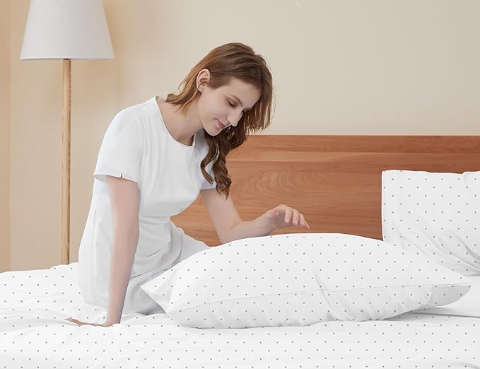 Sunflower Queen Pillowcases Set of 2, 100% Cotton Queen Size Pillow Cases 2, 20×30 inches Powder Dots, Soft and Breathable