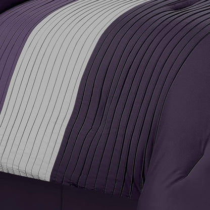 Chezmoi Collection Loft 8-Piece Luxury Striped Comforter Set (California King, Purple/Gray/Lavender)
