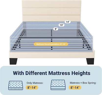 Allewie Full Size Platform Bed Frame with Velvet Upholstered Headboard and Wooden Slats Support, Fully Upholstered Mattress Foundation/No Box Spring Needed/Easy Assembly, Cream