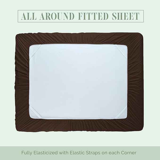 Elegant Comfort Luxurious 1500 Premium Hotel Quality Microfiber 4-Piece Sheet Set, 18-24 Inches Deep - Extra Deep Pocket Sheets - Ultra Soft 4PC Deep Pocket Sheets, Twin/Twin XL, Chocolate Brown