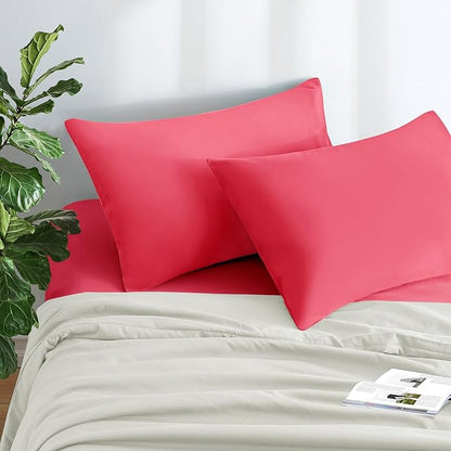 MILVOWOC 2Pcs Brushed Microfiber Standard Pillowcases - 20 x 26 Inch, Hot Pink Pillow Case Set Non Slip Envelope Pillow Cover with Moisture Absorption and Anti-Wrinkle