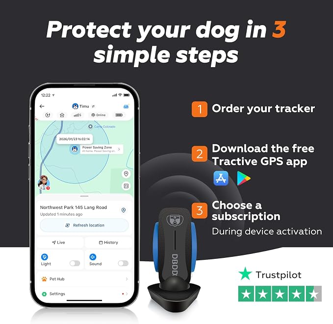DBDD AI GPS Tracker for Dogs (30lbs+) - Real-Time Location & AI Health Assistant, Electronic Fence Collar for Escape Artists, Waterproof Dog GPS Tracker for Medium Large Dogs, iOS Android