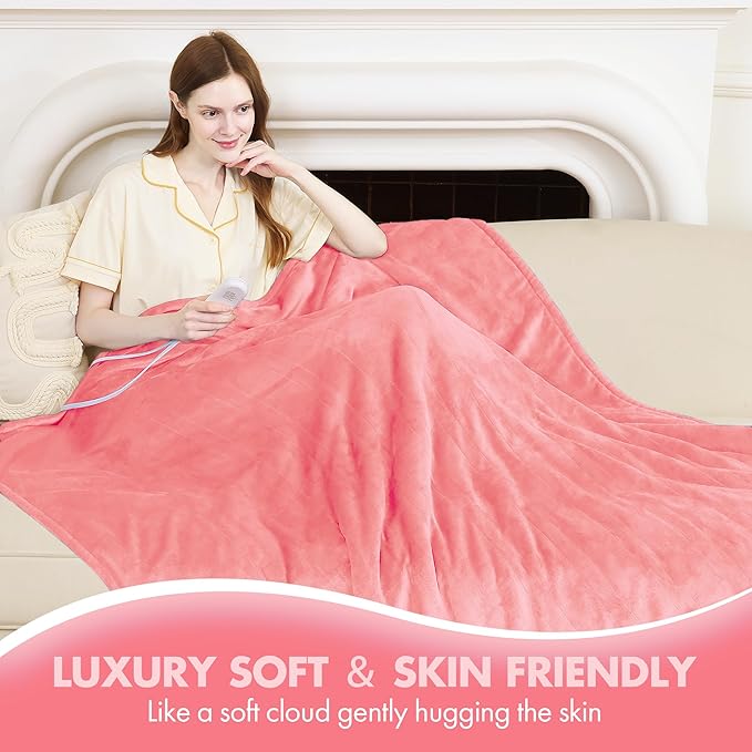 Electric Blanket Full Size - 72"x84" Fluffy Ultra Soft Flannel Heated Blanket with 6 Heating Levels & 10 Hours Adjustable Timer, Machine Washable (Pink)