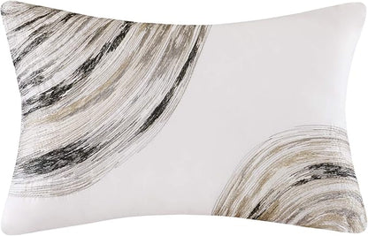 Madison Park Essentials Queen Comforter Set, Bed in a Bag Queen, Watercolor Print Coastal Comforter & Chambray Cotton Sheet Set, All Season Bedding Set, Saben, Taupe Queen (90 in x 90 in) 9 Piece