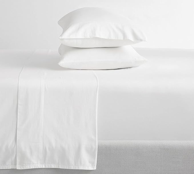 Feather & Stitch Softest 100% Cotton Sheets, 300 Thread Count Percale Weave Bedding, 16" Deep Pocket, Cooling Sheets, Breathable Bed Set, Hotel Premium Quality (Queen, White)