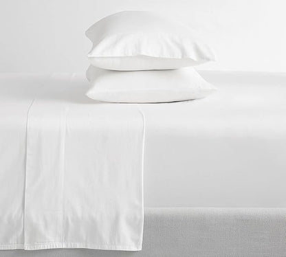Feather & Stitch Softest 100% Cotton Sheets, 300 Thread Count Percale Weave Bedding, 16" Deep Pocket, Cooling Sheets, Breathable Bed Set, Hotel Premium Quality (King White)