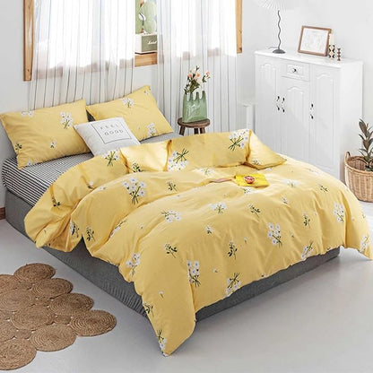 HighBuy Queen Comforter Set Yellow Floral for Women Girls,1 Cute Flower Comforter and 2 Pillow Shams,All Season Vintage Chic Botanical Bedding Comforter Set,Fluffy,Comfortable