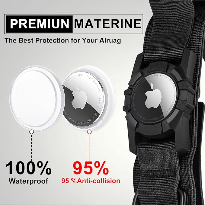 Tactical AirTag Dog Collar - Heavy Duty, Adjustable GPS Collar | Compatible with Apple AirTag, with Holder & Control Handle for Medium/Large Dogs [ Black, XL ]