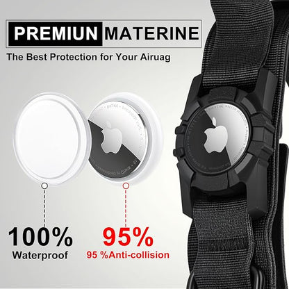 Tactical AirTag Dog Collar Leash Set - Heavy Duty, Adjustable GPS Collar | Compatible with Apple AirTag, with Holder & Control Handle for Medium/Large Dogs [ Black, M ]