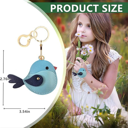 BORKUANA Leather Keychain Holder Case Compatible with AirTag,Cute Protective Cover with Keyring