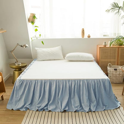 BISELINA French Linen Bed Skirt with Pleated Frills 14-Inch Tailored Drop Natural Flax Cotton Blend Dust Ruffle Soft Cozy Farmhouse Bedding (14" Twin, Dusty Blue)