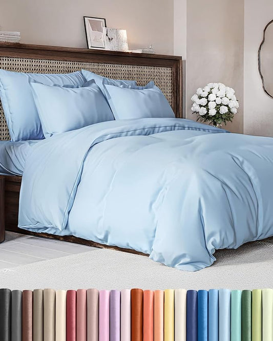 Duvet Cover Full Size Set - Extra Soft Full Duvet Cover 80" x 90" with 2 Pillow Shams - Hotel Luxury, Easy Care & Fade Free w/ Zipper Closures & Ties - All Season, Comfy, Cozy & Breathable (Sky Blue)
