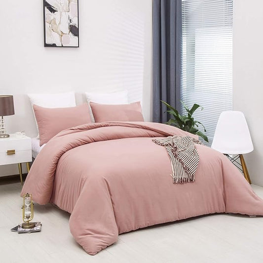 Houseri Pink Comforter Set - Twin Size, Blush & Rose Pink Bedding for Girls