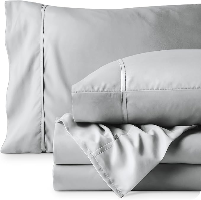 Bare Home Queen Sheet Set - 1800 Ultra-Soft Microfiber Queen Bed Sheets - Double Brushed - Deep Pockets - Easy Fit - 4 Piece Set - Bedding Sheets & Pillowcases (Queen, French Grey)