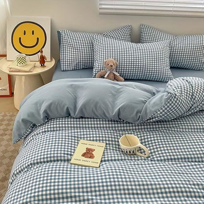 Nayoroom Blue Gingham Duvet Cover King Size Reversible Plaid Checkered Comforter Cover Grid Farmhouse Dorm Bedding Set 3 Pcs Soft Breathable Washed Microfiber Gifts for Women Men