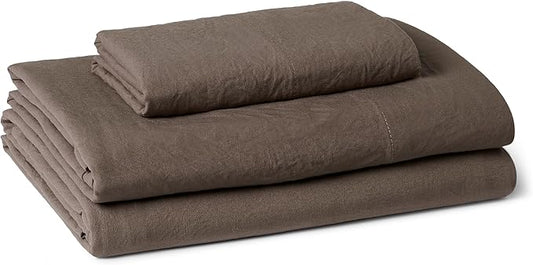 Amazon Basics Twin XL Bed Sheet, 3-Piece Bedding Set, Double Brushed Microfiber, Ultra Soft, Easy Care, Brown