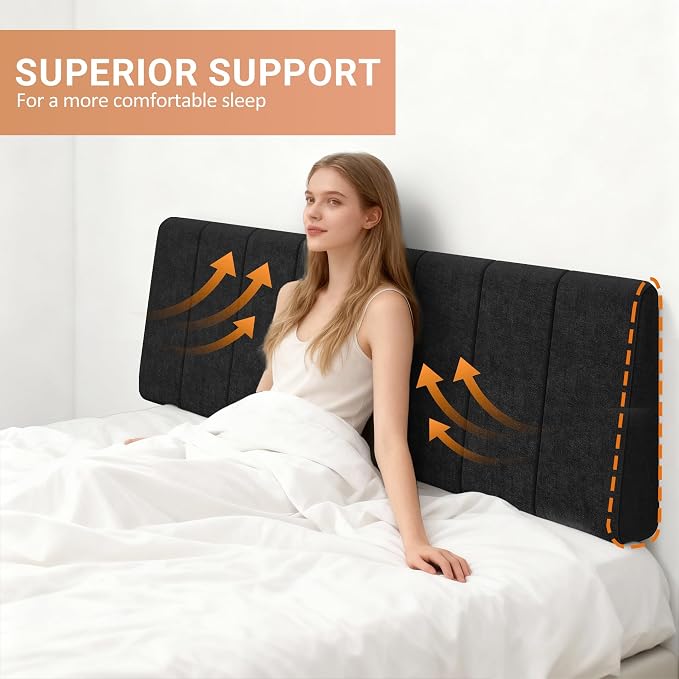 King Size Headboard Only-No Assembly Required, Black | Easy to use no assembly required, Linen fabric and extra-thick foam for added comfort, Modern style headboard king size