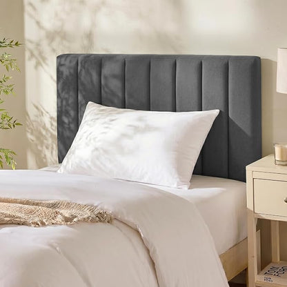 Hearth & Harbor Wall Mounted Twin Headboard Only, Bed Headboard Twin Size | Easy Assemble, Floating Peel and Stick, Upholstered, Channel Stitched, 3D Wall Panels, 5 Strips of 3M Tape Included, Grey