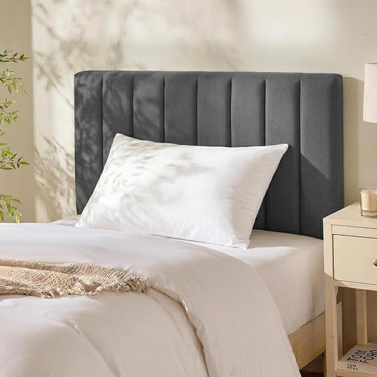 Hearth & Harbor Wall Mounted Twin Headboard Only, Bed Headboard Twin Size | Easy Assemble, Floating Peel and Stick, Upholstered, Channel Stitched, 3D Wall Panels, 5 Strips of 3M Tape Included, Grey