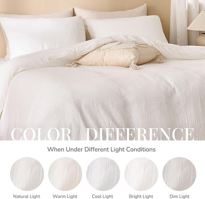 Off White Twin Duvet Cover, 100% Sandwashed Cotton Soft Twin Size Duvet Cover Set 3 Pieces with Zipper Clousre & Corner Buttons (Off White, Twin 69 x 90)