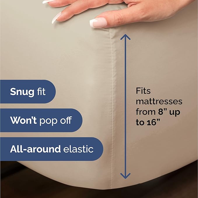 100% Rayon Derived From Bamboo - Bamboo Sheets Twin Size - Cooling Sheets for Twin - Ultra Soft, Breathable & Hotel Luxury Bedding - 1 Flat & 1 Fitted & 1 Pillowcase w/ 16 Inch Deep Pockets - Wheat