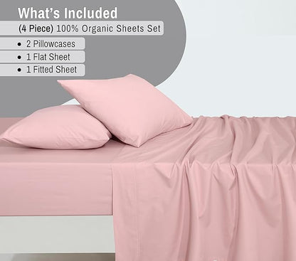 RUVANTI 100% Organic Cotton Sheets California King, Percale Weave, GOTS Certified, 4-Piece Set, Deep Pocket 13", Crisp & Breathable, Soft Durable Bedding, Sábanas Algodón Orgánico – Peach Skin