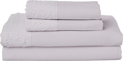 Modern Threads 4 Piece Microfiber Sheet Set – Soft Cooling Bed Sheets with Crochet Lace – Deep Pocket, Wrinkle Free, Breathable, Hotel Luxury Bedding, Light Gray, King