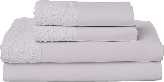 Modern Threads 4 Piece Microfiber Sheet Set – Soft Cooling Bed Sheets with Crochet Lace – Deep Pocket, Wrinkle Free, Breathable, Hotel Luxury Bedding, Light Gray, King