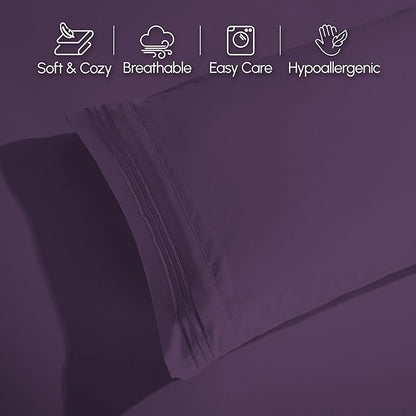 Elegant Comfort Luxurious 1500 Premium Hotel Quality Microfiber 4-Piece Sheet Set, 18-24 Inches Deep - Extra Deep Pocket Sheets - Ultra Soft 4PC Deep Pocket Sheets, Full, Eggplant-Purple